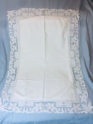 19th C Antique Cut Work Embroidered Cotton Linen Pillowcases