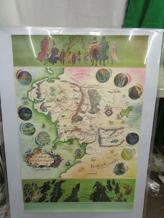 Vintage 1970 Poster Map Of Middle Earth Pauline Baynes 24 " X 36 "