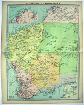 1926 Map Of Western Australia By George Philip.  Vintage