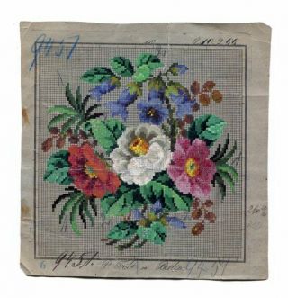 Antique Berlin Woolwork Hand Painted Chart Pattern Floral By P.  Trube