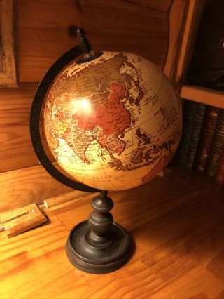 Vintage Antique Multicolor Small World Globe Map Wood Stand