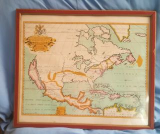 Vintage Framed “a Map Of North America” Map A&f 21.  25x18.  25 " 1960s Era