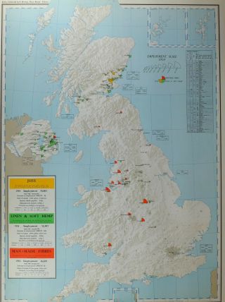 Vintage Large Map Of Britain Jute Linen & Soft Hemp Man - Made Fibres Employment
