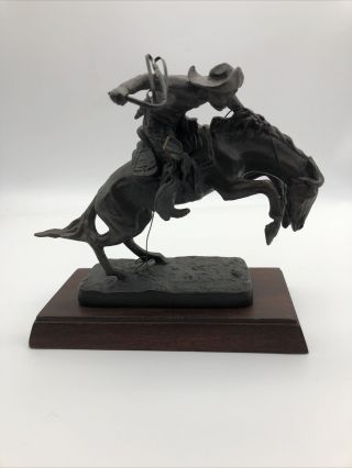 Vintage Frederic Remington Solid Bronze Statue Bronco Buster Cowboy Horse Art