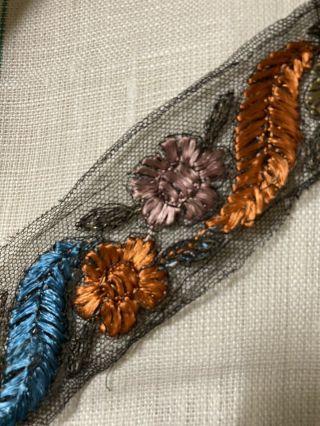 Vintage Art Deco Black Net Metallic Embroidered Lace Dress Trim Yardage 3 Yards