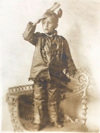 Antique postcard photo young boy Native American costume 1910,  vintage child 2