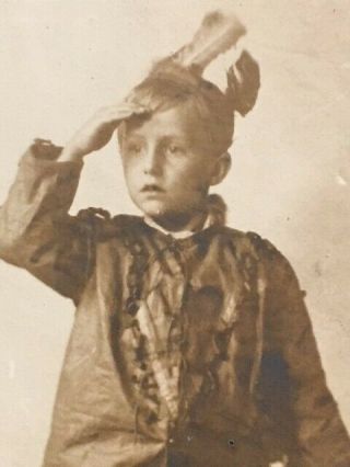 Antique postcard photo young boy Native American costume 1910,  vintage child 3