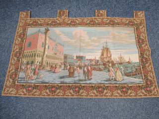 Vintage Style Tapestry Wall Hanging Of A Venetian Scene 105cm X 64cm (c357)