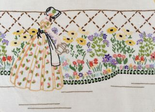 Vintage Hand Embroidered Linen Crinoline Lady Cushion Cover Pyjama Case