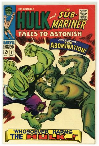 Tales To Astonish 91 Sub - Mariner Hulk Abomination 1967 Marvel Comics (j 3475)