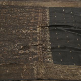Sanskriti Vintage Black Sarees Pure Silk Woven Brocade Sari Zari Work Fabric