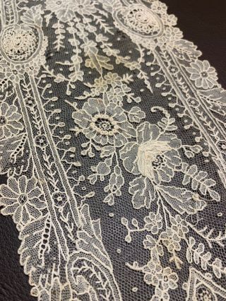 Antique French / Belgium Lace Collar / Lappet Alencon? Point De Gaze? Stunning