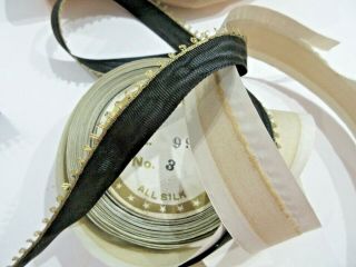 10 Yard Spool Antique Black Silk Moire Ribbon Trim Looped Metallic Edge 3/4 "