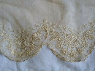 Antique Length Of Needle Run Embroidered Cotton Net Lace 82 " X 11 "