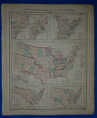 Vintage 1876 Atlas Map Gray 