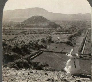 Mexico Pyramid Of The Sun From The Pyramid Of The Moon.  Stereoview Photo