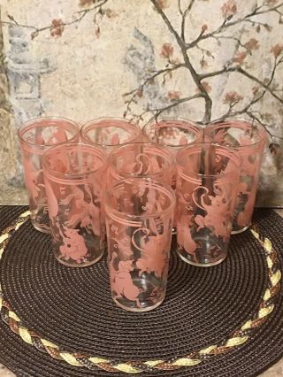 15 Hazel Atlas 40’s Vintage Mid Century Dancing Musical Jazz Pink Pig Glasses