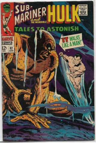 Tales To Astonish 92 Marvel 1967 Silver Age Comic Fn/fn,  (sub - Mariner/hulk)