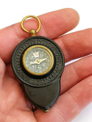 Vintage - Rare - Japanese - Black Bakelite Double Sided Fob Compass/map Reader - C1930