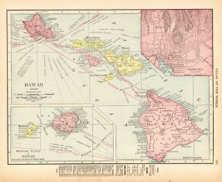 1911 Antique Hawaii Map Vintage Hawaiiana Hawaiian Islands Map 8336