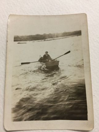 Vintage Antique B & W Photo Man In Boat Thames River 1933 2 X 3”