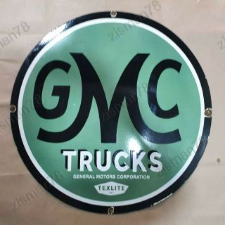 Gmc Trucks Vintage Porcelain Sign 30 Inches Round