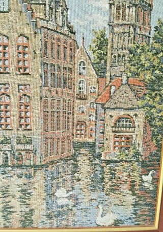 Vintage Belgian Gobelins Art Framed Tapestry Wall Mounted.  Bruges City 2