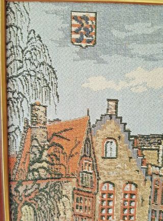 Vintage Belgian Gobelins Art Framed Tapestry Wall Mounted.  Bruges City 3