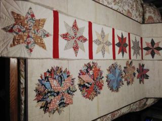 Vintage 8 Pointed Star Quilt Blocks 1930 - 40s Era.  All Hand Sewn.  72 Plus 6 In.