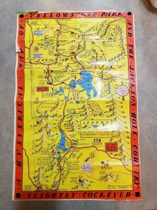 Vintage Map Of Yellowstone Park And The Jackson Hole Country Jolly Lindgren
