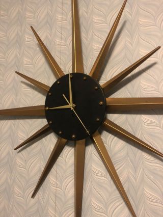 Huge Vintage Mid Century Modern Atomic Age Starburst Sunburst Wall Clock Mcm