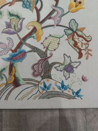 Vintage Crewel Work Wool Embroidered Panel,  Framed Picture Embroidery Jacobean 2