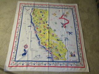 Vintage State Of California Map Tablecloth,  Pre - Disney,  Rare,
