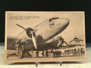 Vintage Postcard Twa Giant Skyliner At Burbank California E