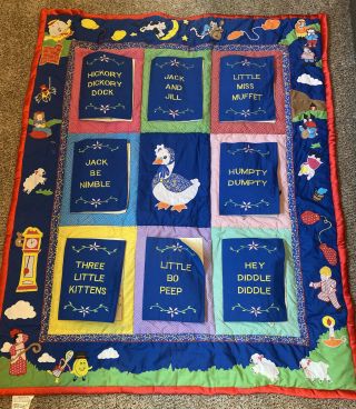 Vintage 1995 Nursery Rhyme Baby Toddler Quilt Blanket Stitched Plush Mfa Boston