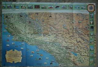 Vintage Caricature Map Automobile Club Of Southern California Animated Fun