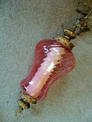 Rare Vintage Pink Swirl Glass Hanging Swag Lamp Mid Century Modern