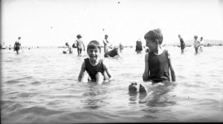 Large Old Negative.  Boys Enjoying A Dip In The Sea.  1920.  Over Exposed