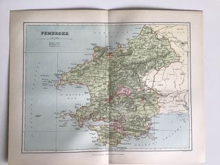 Pembrokeshire C1891 Antique County Map F.  S.  Weller,  Wales Atlas
