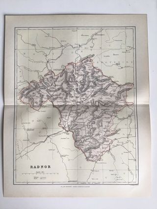 Radnorshire C1891 Antique County Map F.  S.  Weller,  Wales Atlas