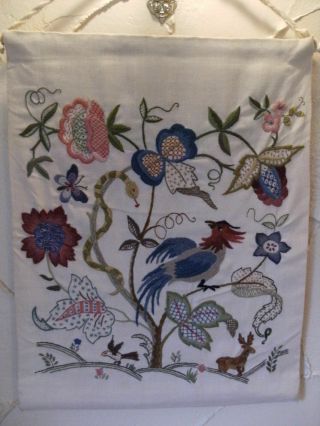 Three Antique English Victorian/edwardian Hand Embroidered Wall Hangings