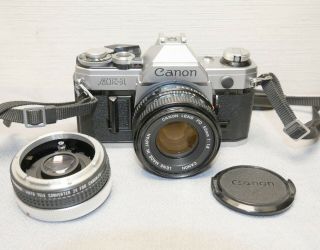 Vintage Canon Ae - 1 35mm Slr Film Camera W 50mm 1.  8 Lens & 2x Teleconverter