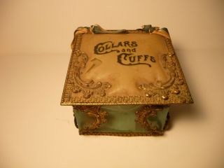 Vintage Victorian Collars And Cuffs Box /container - W/ Stiff Arrow Mens Collar