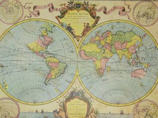 Mappe Monde - Map Of The World By M.  De.  L’isle Vintage French Painting Reprint