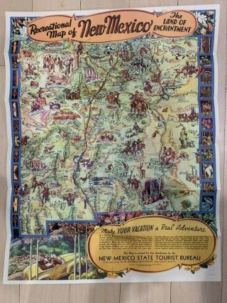 Recreational Map Of Mexico Land Of Enchantment Vintage Brochure Map 1949
