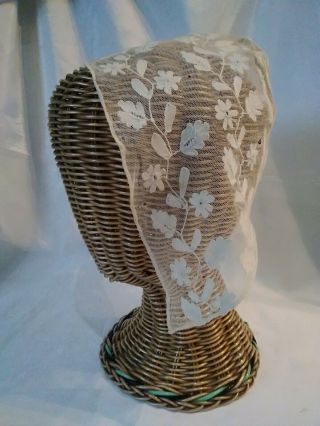 Antique Early 19th C Georgian Regency Ladies Embroidered Net Cap