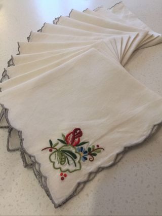 Vintage French Linen Napkins Serviettes Set Of 12 Beautifully Embroidery 40x40cm