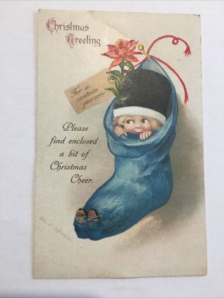 Vintage Post Card Signed Ellen H Clapsaddle Christmas Greetings Little Girl