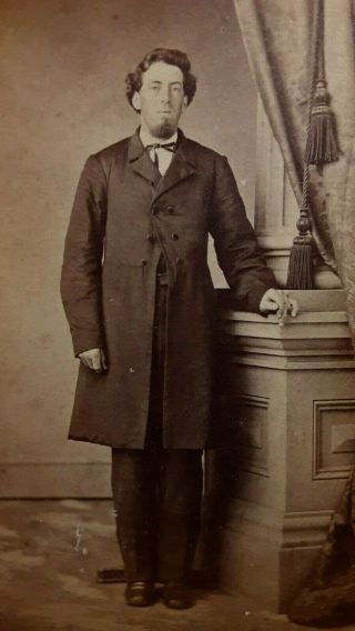 Civil War Era Cdv Handsome Man Long Jacket Wavy Hair Beard Norristown Pa