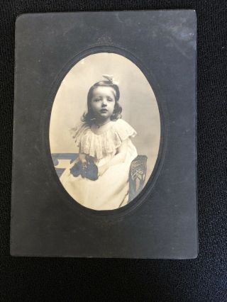 Cabinet Card Photograph Vintage Young Toddler Girl White Dress 1890 
